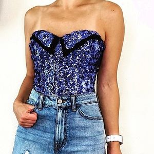 Bebe bustier Corset Sequin tub Tuxedo cropped top